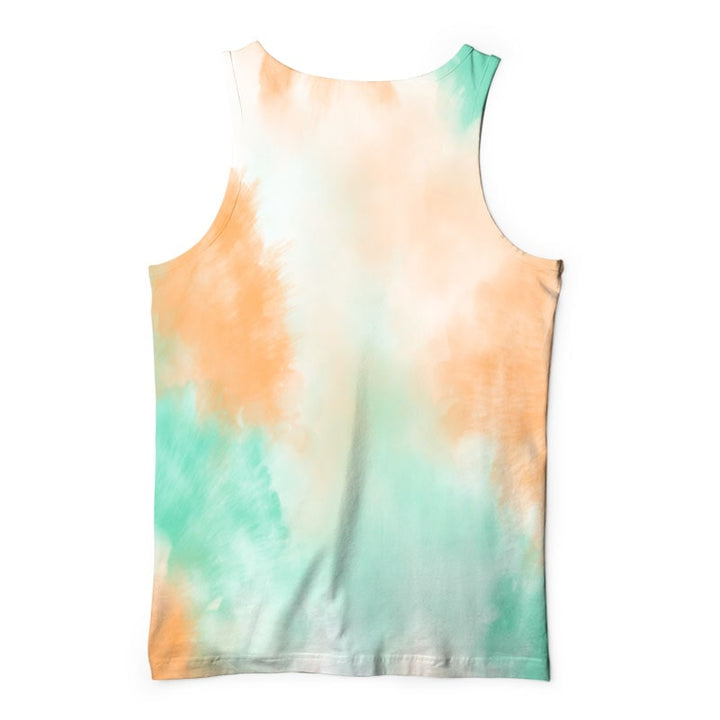 Tie-Dye Peach Green  All Over Brushed Curved Hem Tank Top