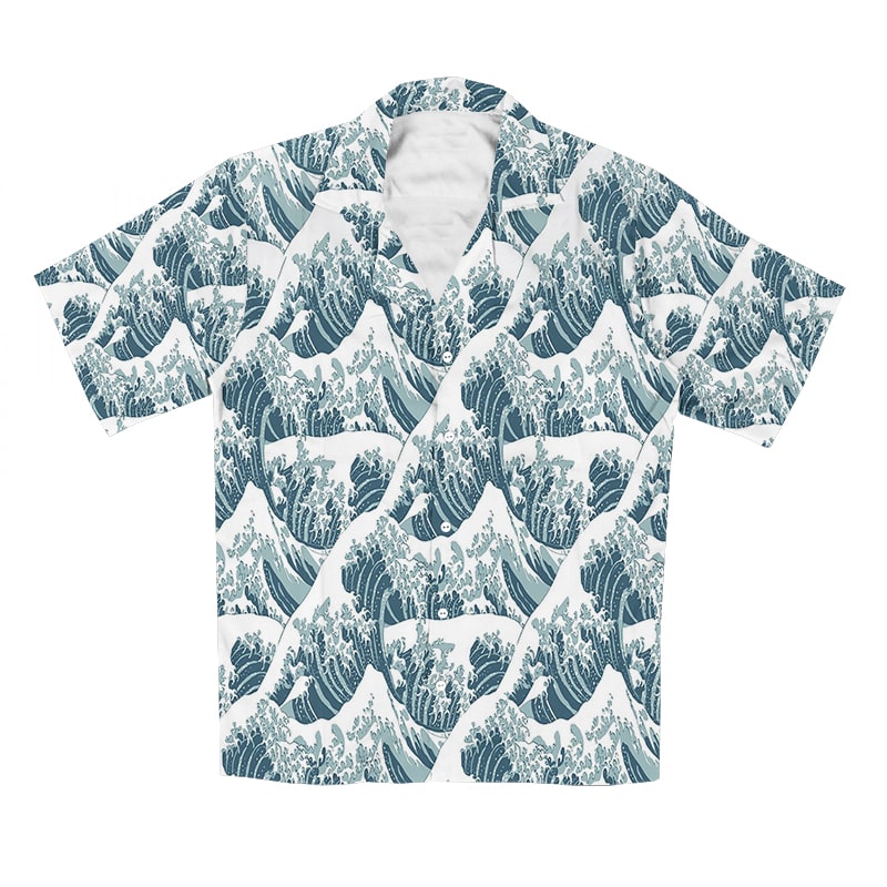 Waves of Kangava Premium Brushhed Pattern Casual Short Sleeve Hawaiian Shirt